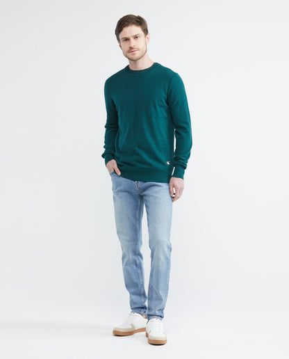Men's Knitted Sweater, Closed Round Neck - Heather Fibers - Green - 2
