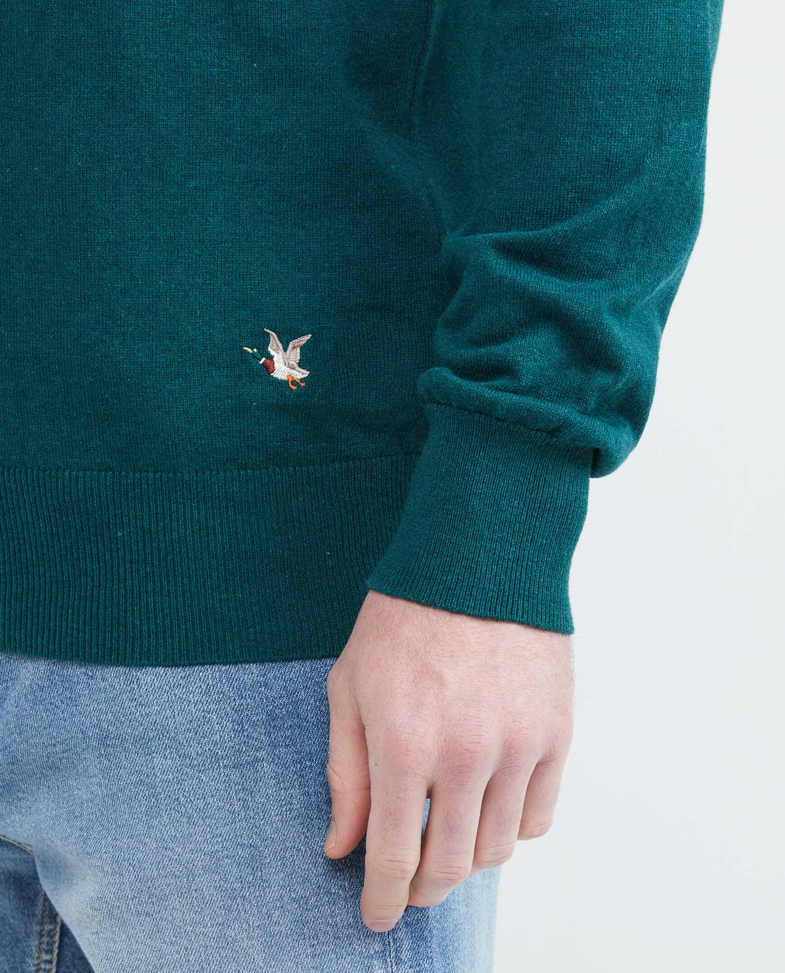 Men's Knitted Sweater, Closed Round Neck - Heather Fibers - Green - 3