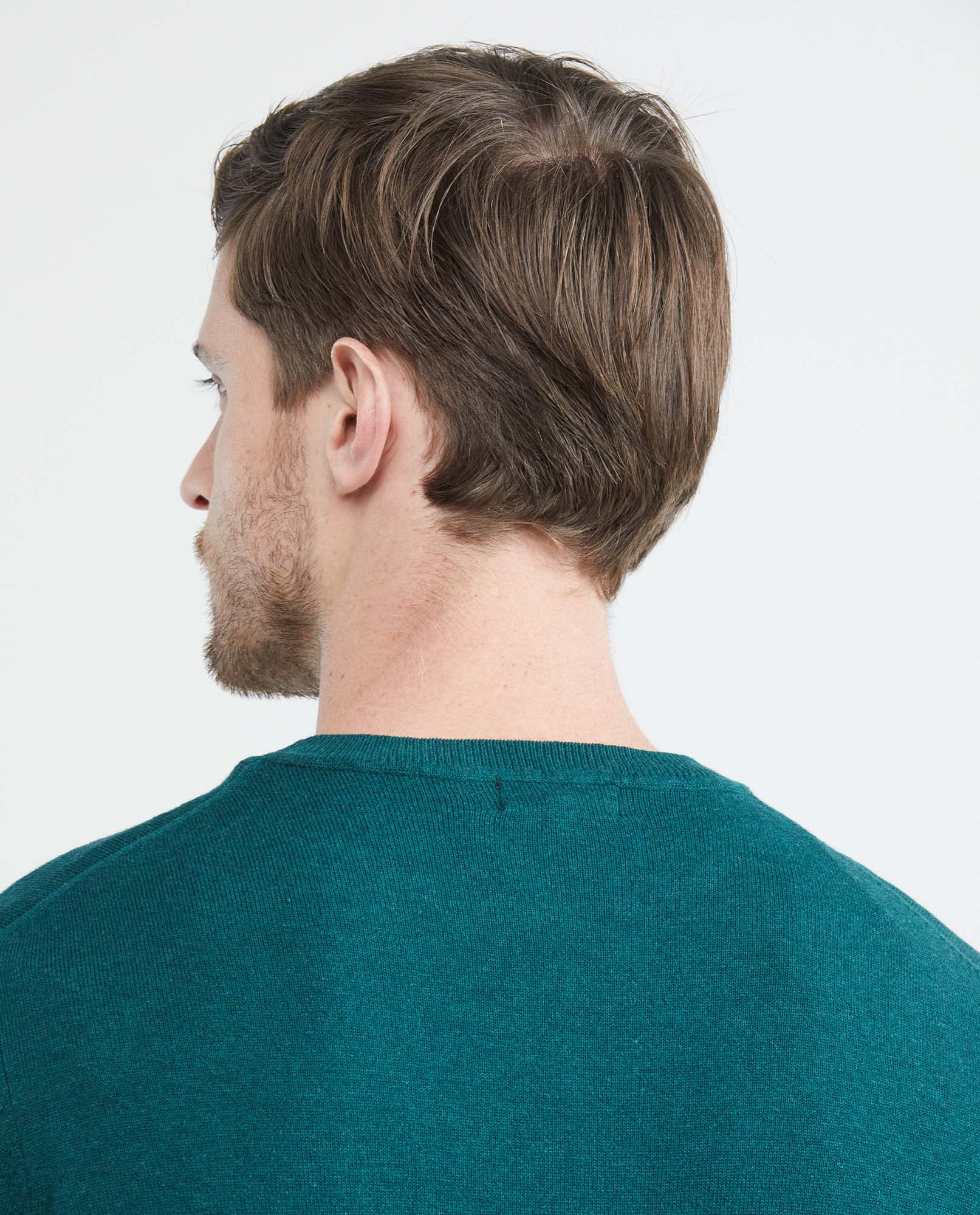 Men's Knitted Sweater, Closed Round Neck - Heather Fibers - Green - 5