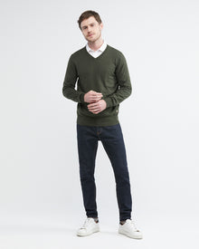 COTTON KNIT V-NECK SWEATER IN GREEN