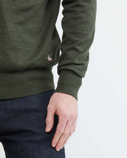 COTTON KNIT V-NECK SWEATER IN GREEN