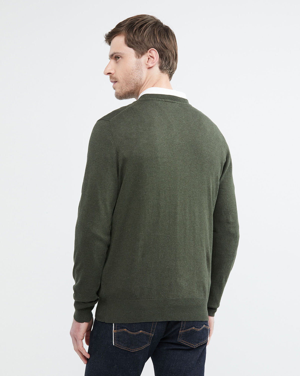 COTTON KNIT V-NECK SWEATER IN GREEN