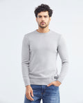 Men's Crew Neck Sweater Jersey Knit Ribbed Side Details 100% Cotton - 1