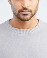 Men's Crew Neck Sweater Jersey Knit Ribbed Side Details 100% Cotton - 3