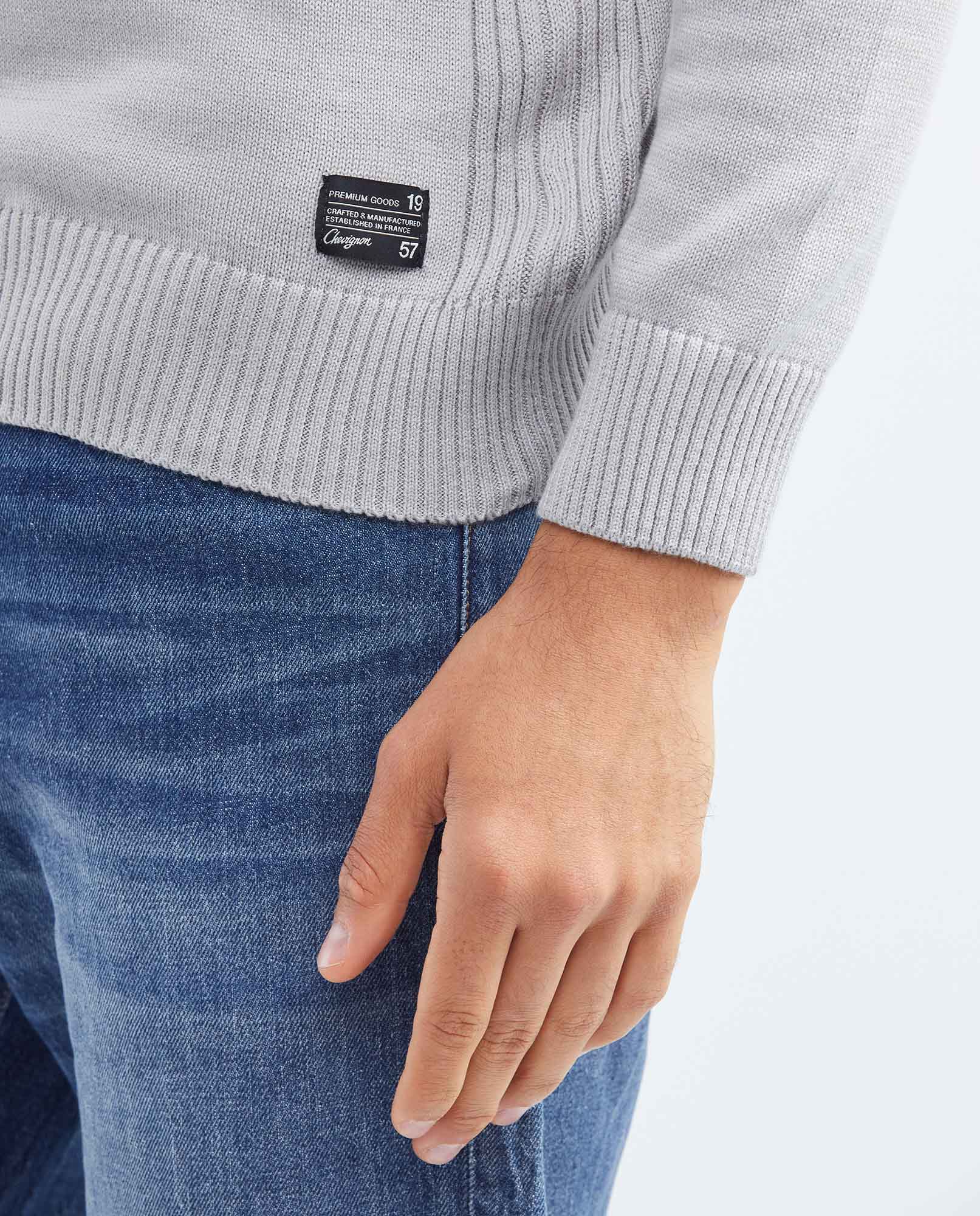 Men's Crew Neck Sweater Jersey Knit Ribbed Side Details 100% Cotton - 4