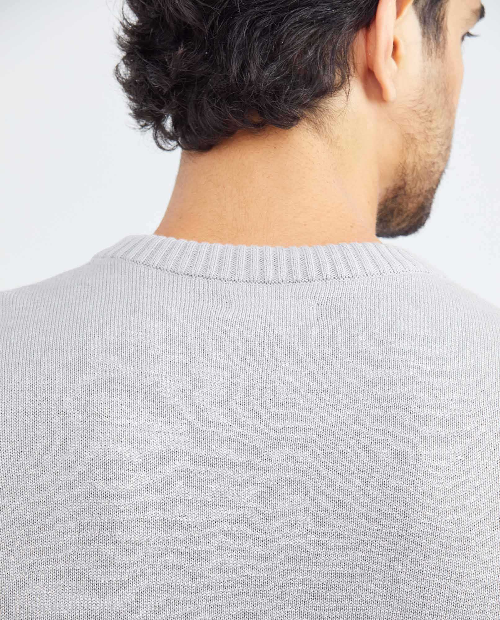 Men's Crew Neck Sweater Jersey Knit Ribbed Side Details 100% Cotton - 6