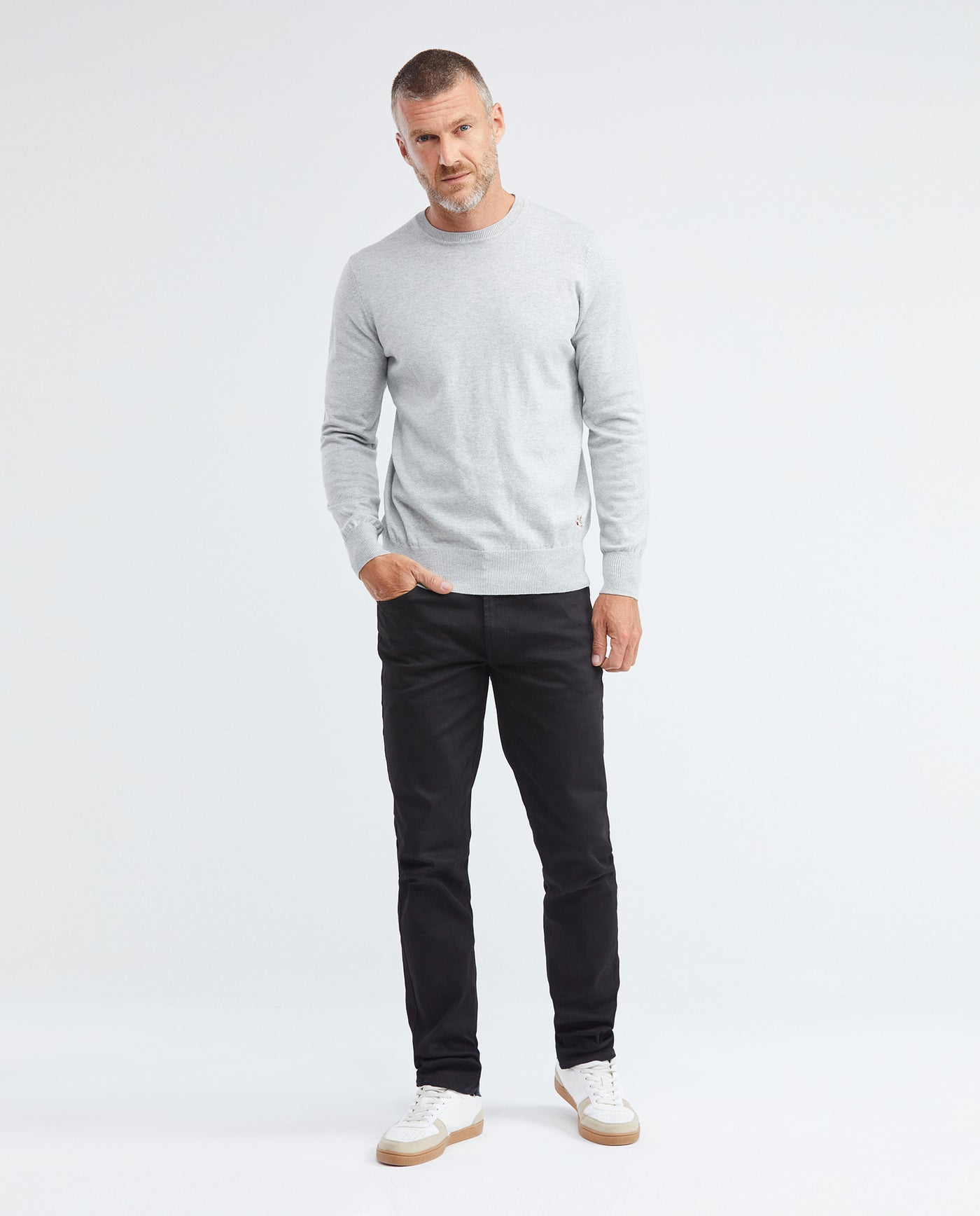 Men's Basic Crew Neck Sweater Full Fashion Heather Fiber Color Duck Cotton - 2