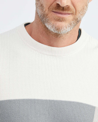 Men's Knitted Sweater, Closed Crew Neck - Ribbed Color Block - Gray - 3