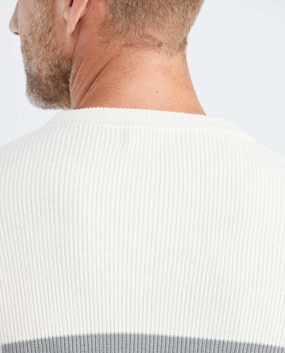 Men's Knitted Sweater, Closed Crew Neck - Ribbed Color Block - Gray - 6