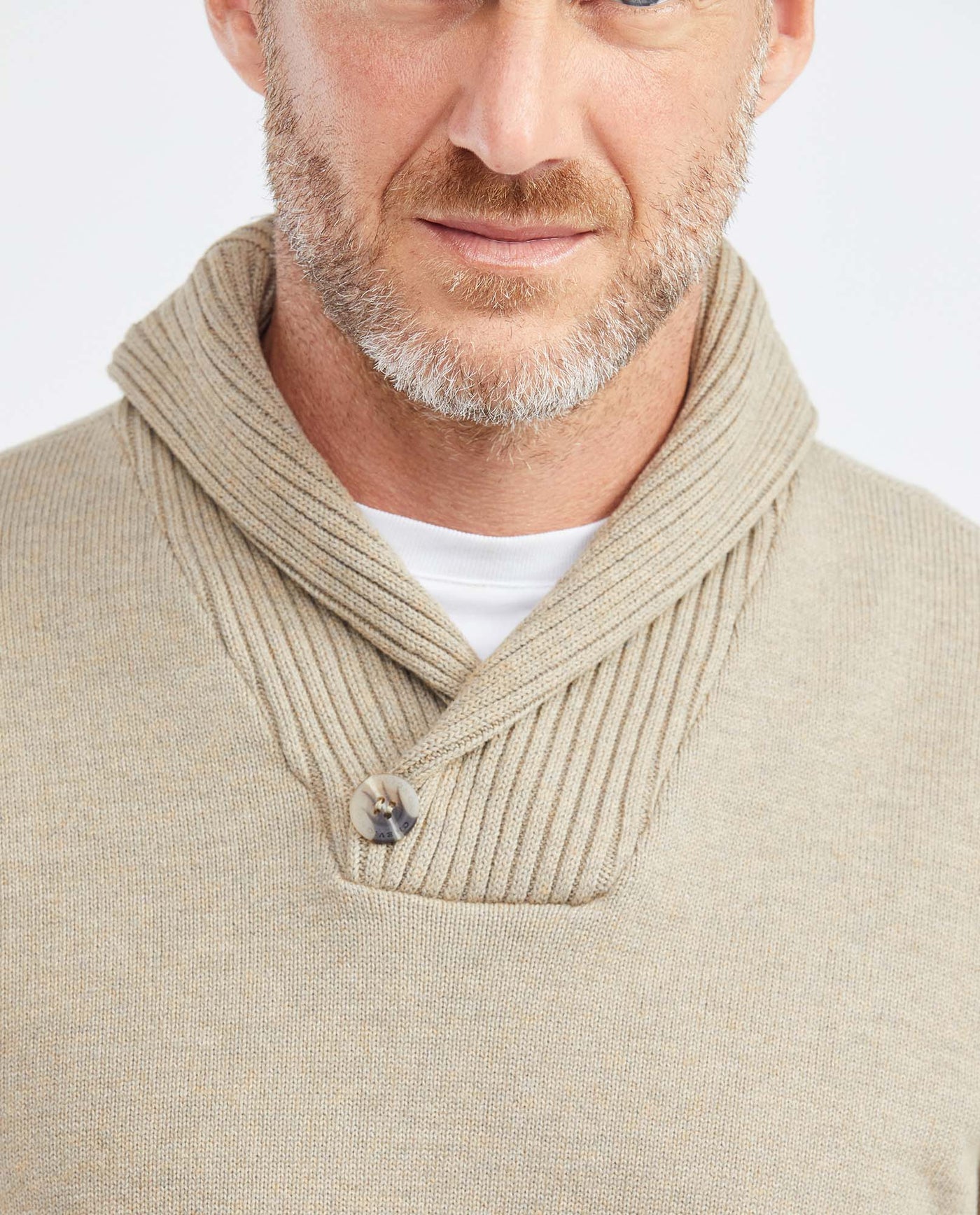 Men's Shawl Collar Sweater Crossed Ribbed 2-Button Jersey Melange - 3