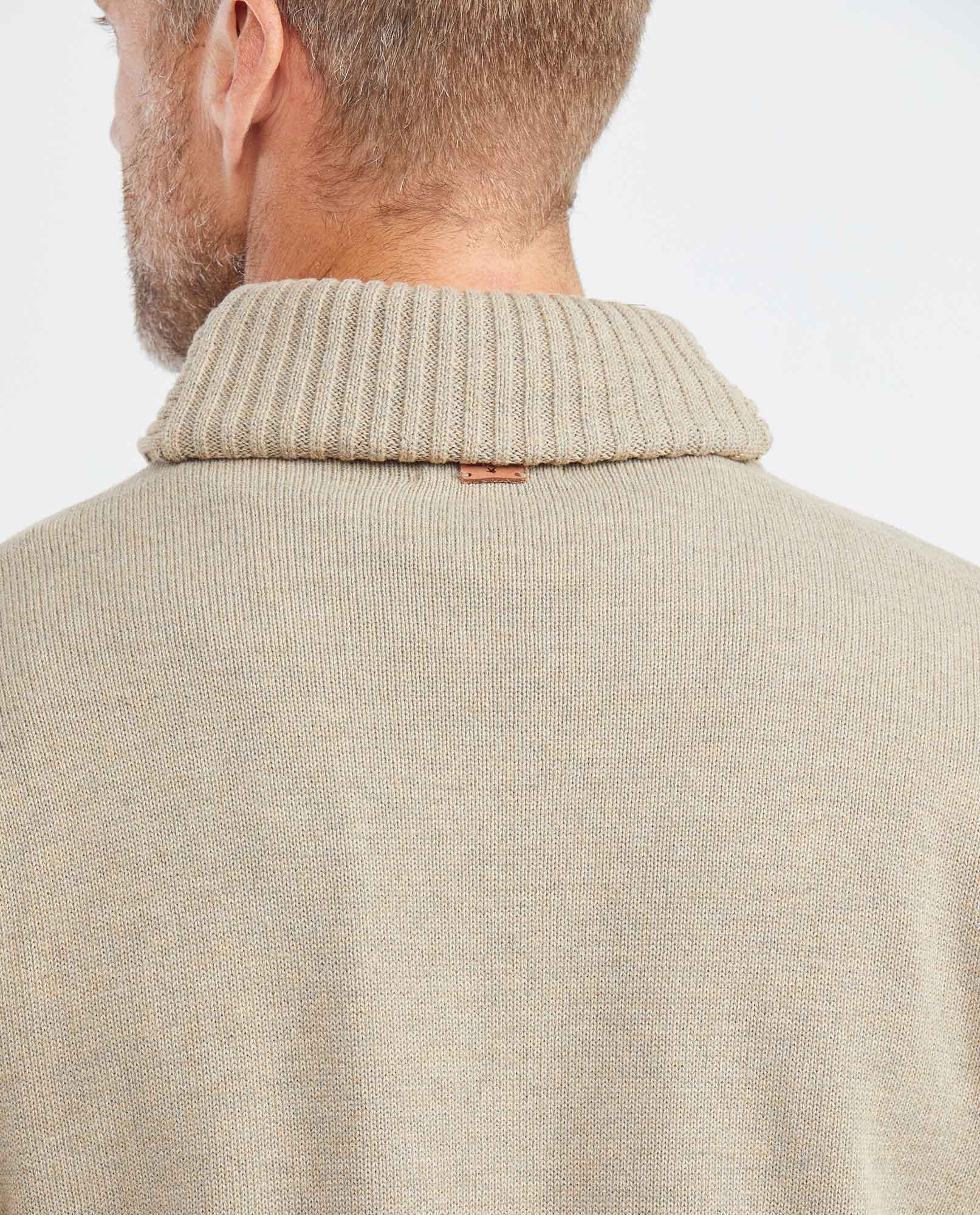 Men's Shawl Collar Sweater Crossed Ribbed 2-Button Jersey Melange - 5
