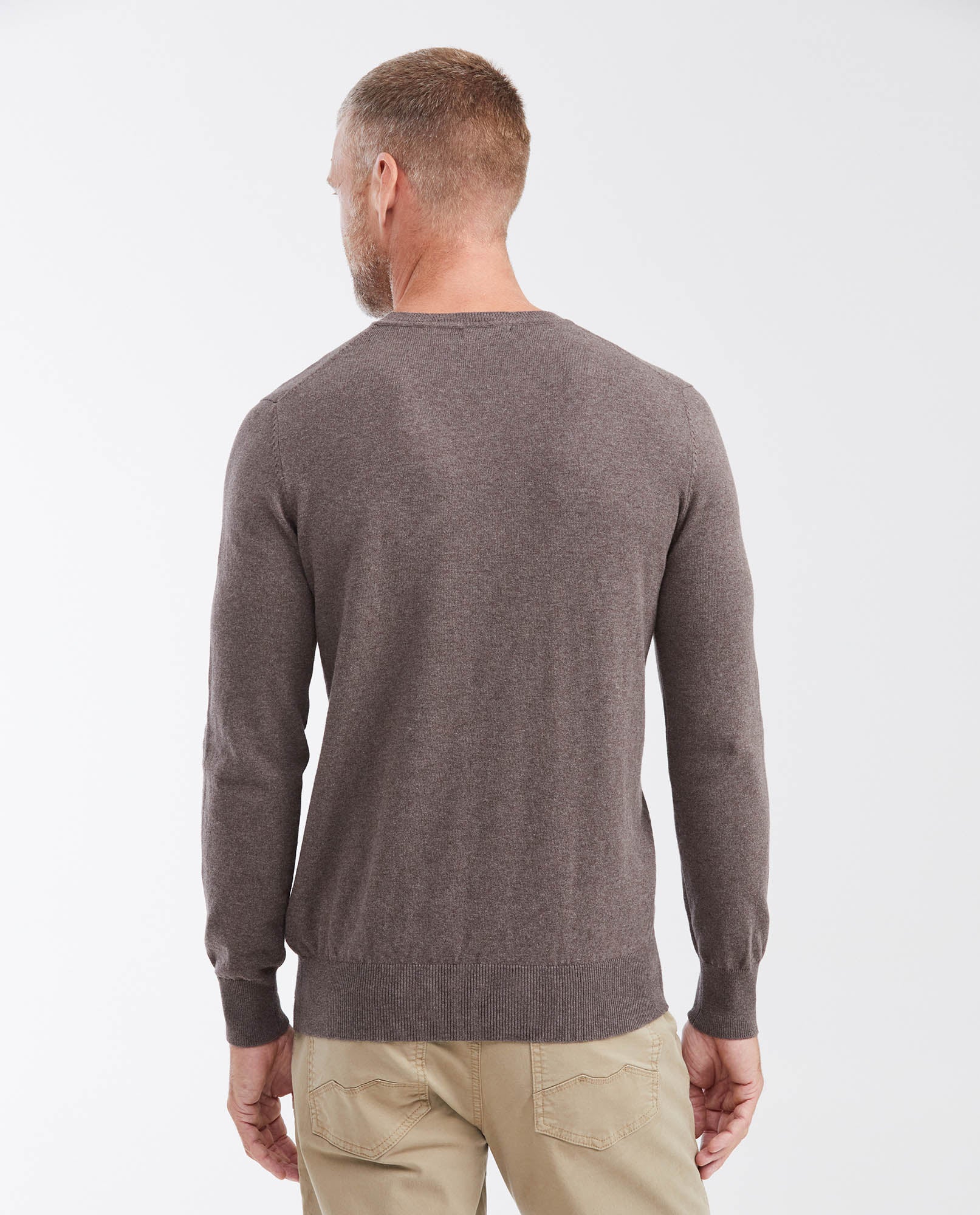 Men's Knitted Crew Neck Sweater - Brown - 5