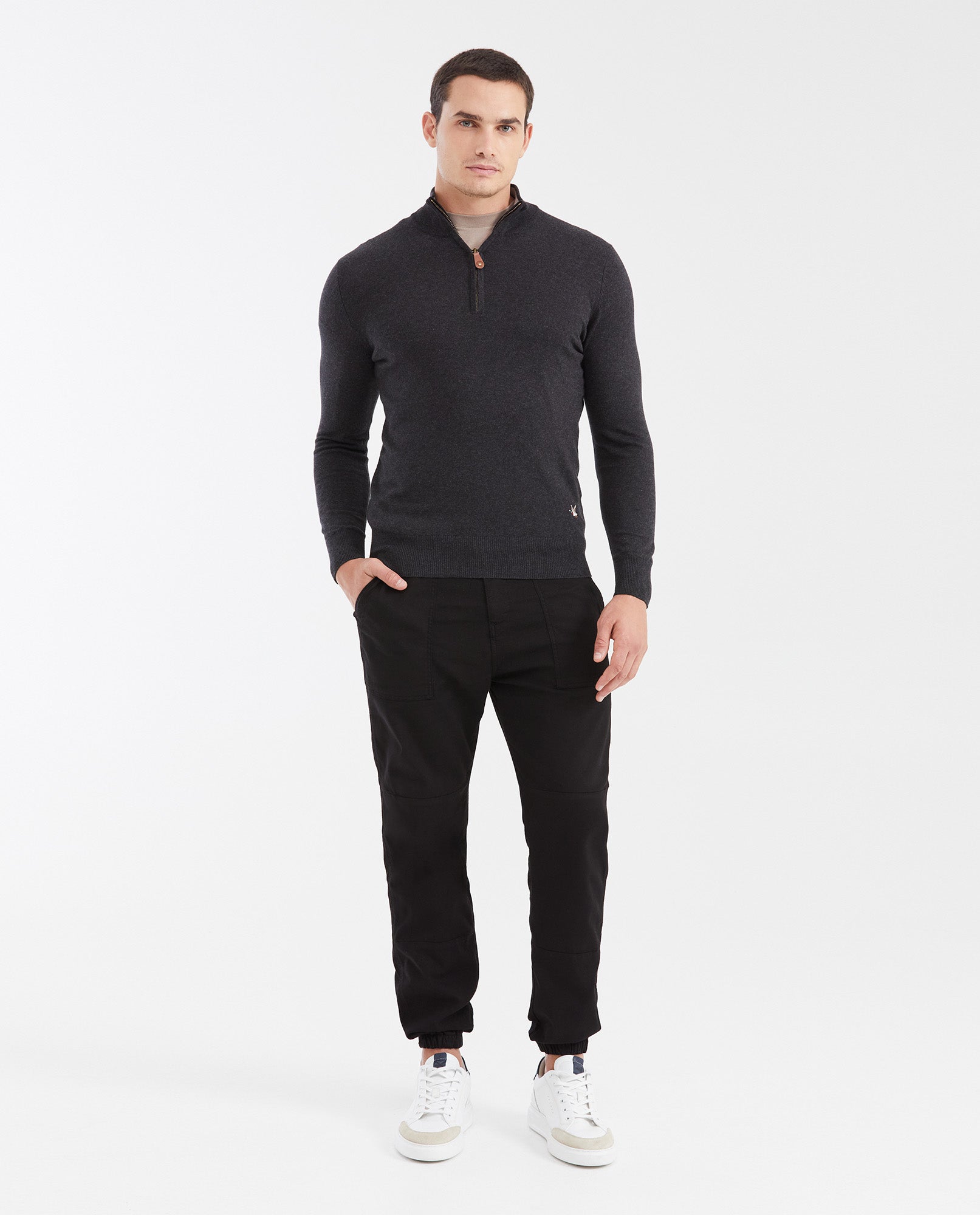 Men's Lightweight Cotton Heather mandarin Collar Half-Zip Sweater - 2