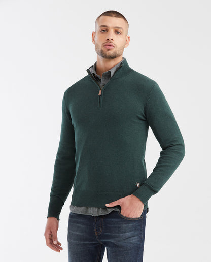 Men's Knit Sweater with Nehru Collar - Green - 1