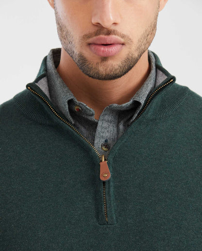 Men's Knit Sweater with Nehru Collar - Green - 3
