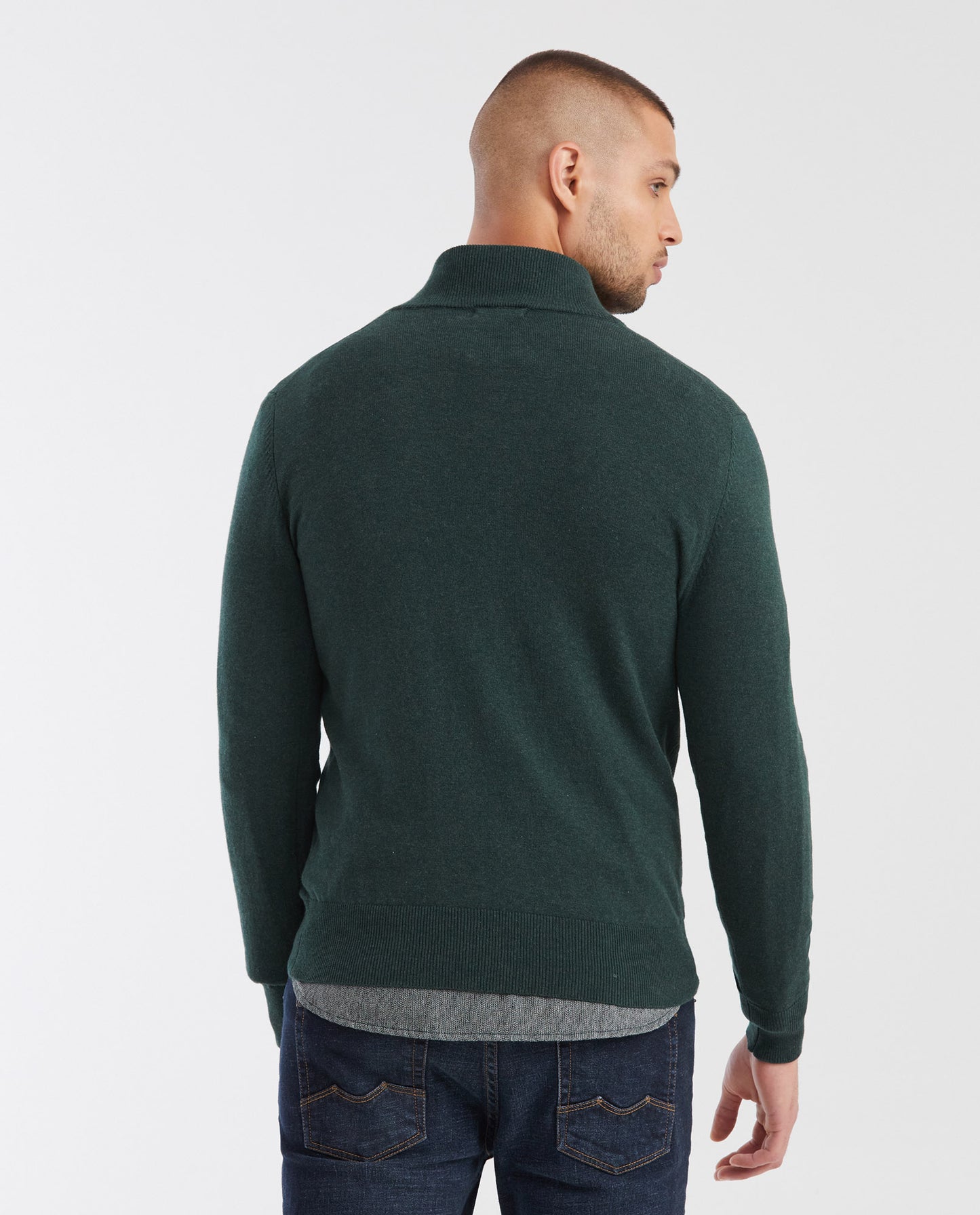 Men's Knit Sweater with Nehru Collar - Green - 4