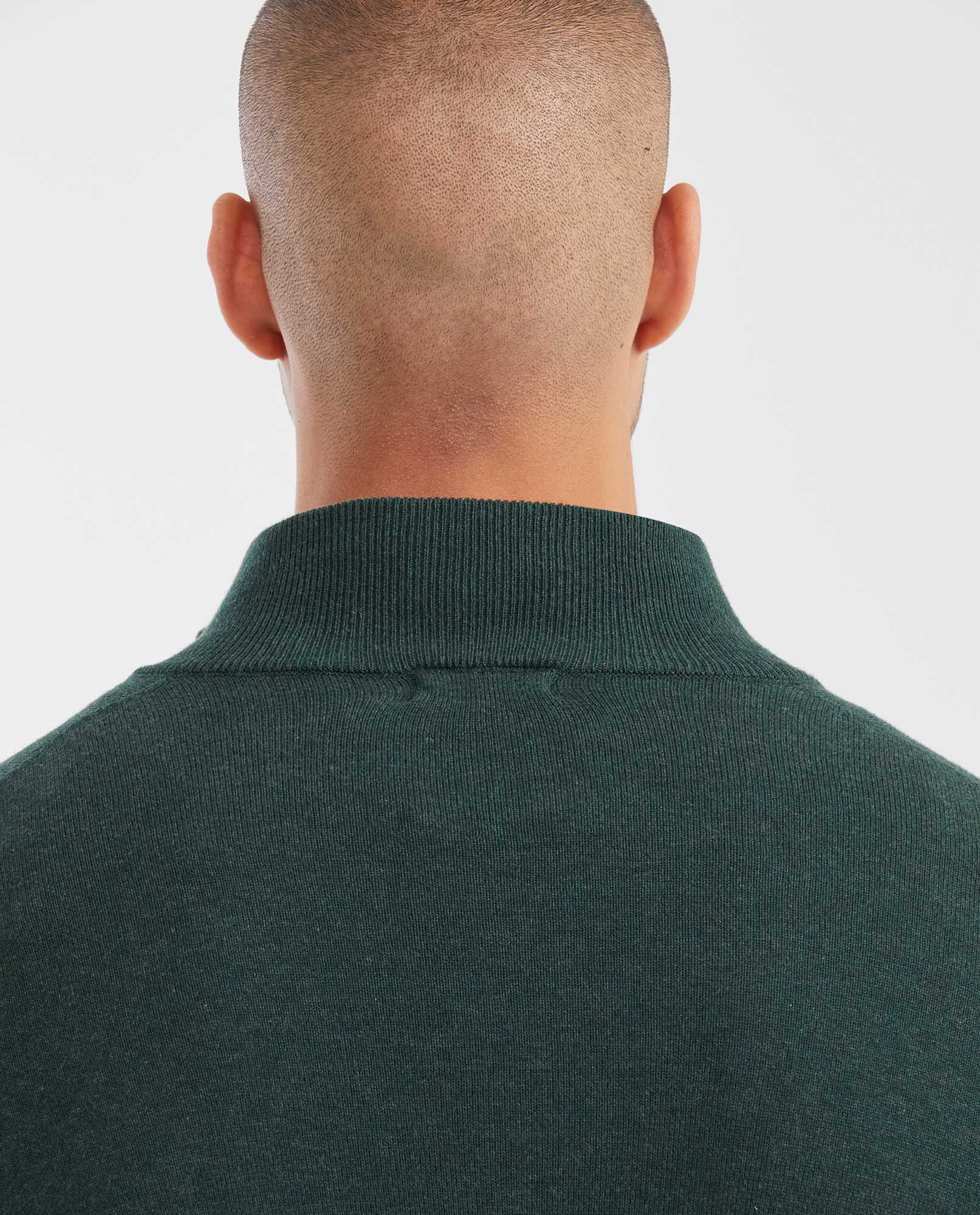 Men's Knit Sweater with Nehru Collar - Green - 5