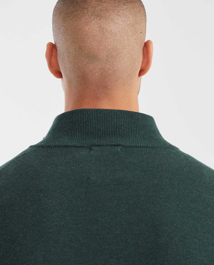 Men's Knit Sweater with Nehru Collar - Green - 5