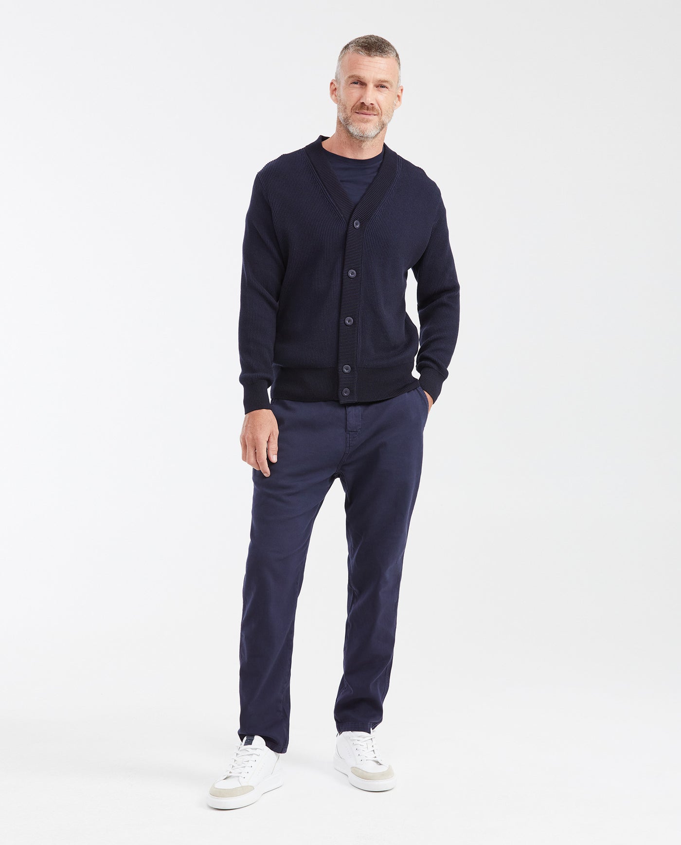 Men's Cotton Mini-Cable V-Neck Cardigan with Full Fashion Construction - 2
