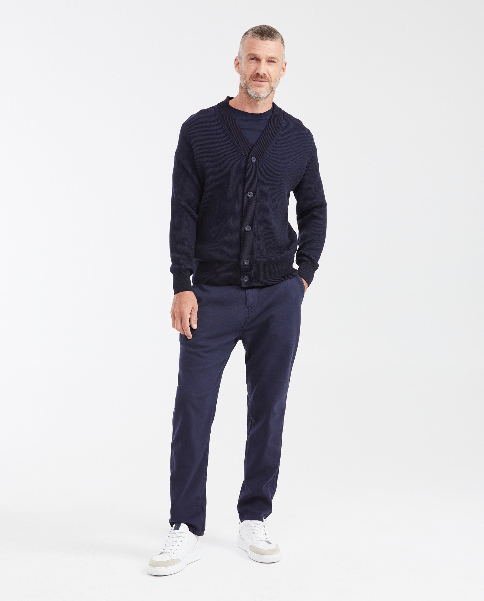 Men's Cotton Mini-Cable V-Neck Cardigan with Full Fashion Construction - 2