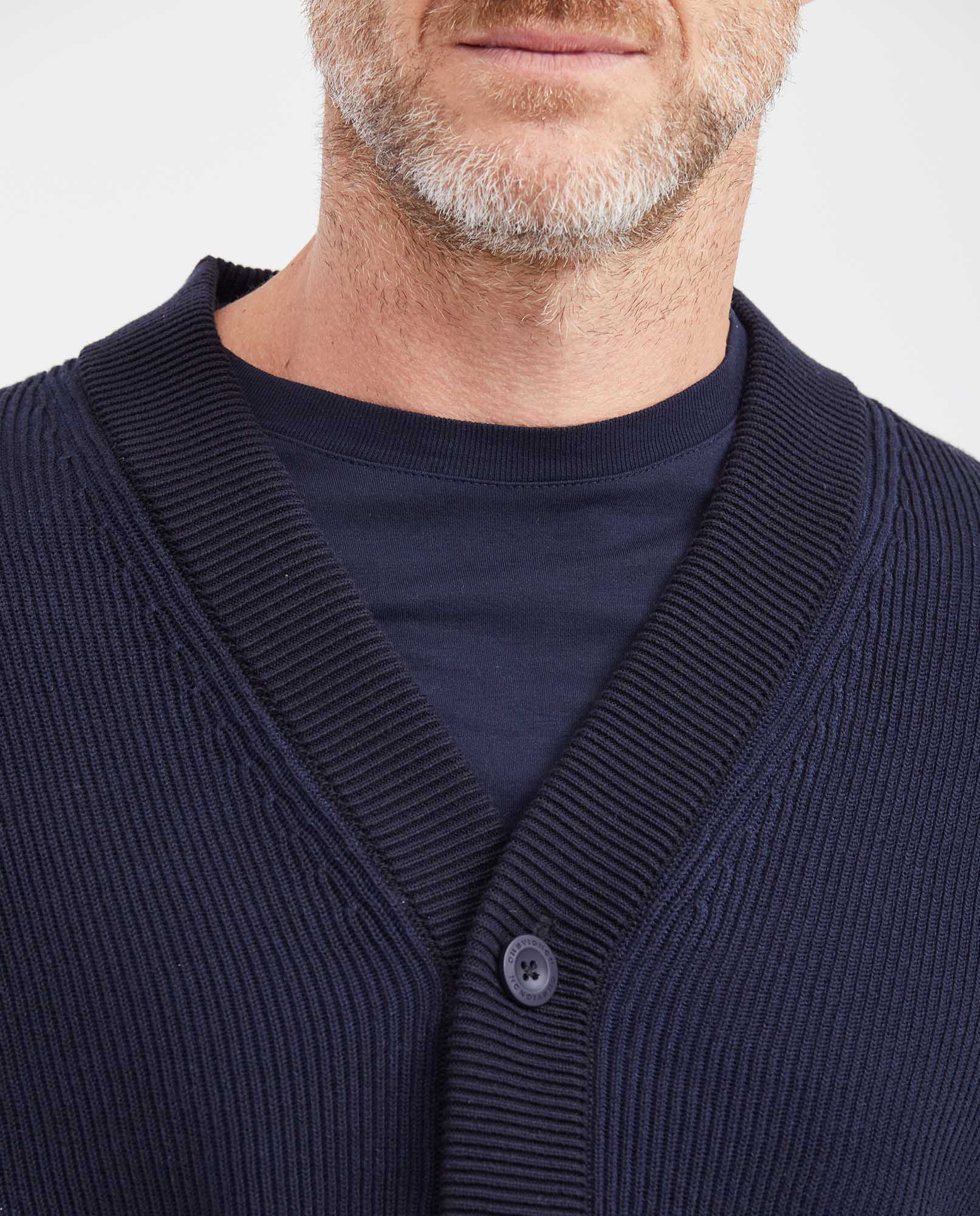Men's Cotton Mini-Cable V-Neck Cardigan with Full Fashion Construction - 3