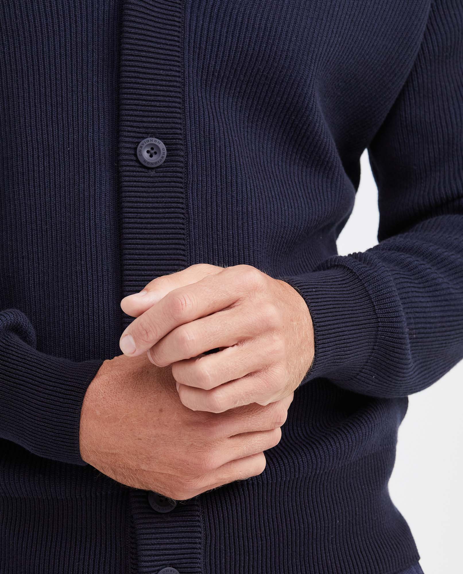 Men's Cotton Mini-Cable V-Neck Cardigan with Full Fashion Construction - 4