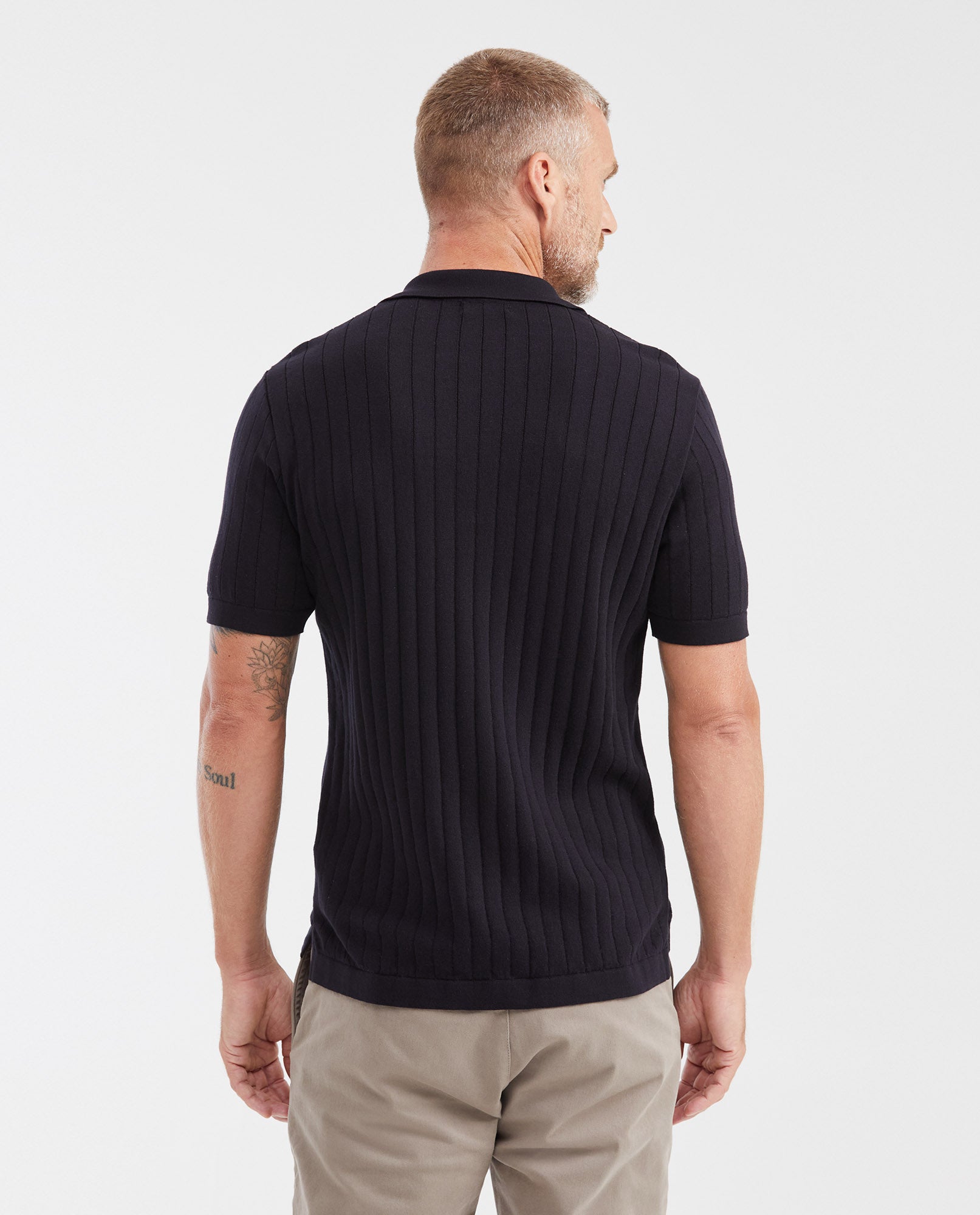 Men's 100% Cotton Ribbed Knit Full Fashion Polo Shirt - 5