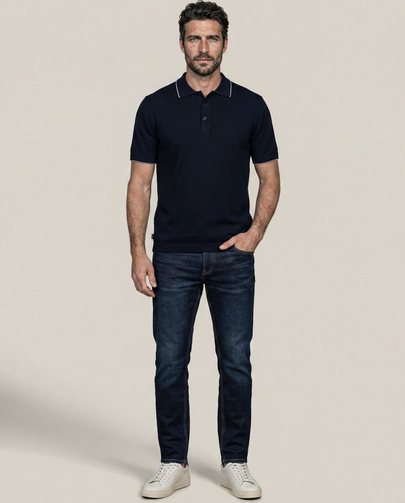 Men's Knit Polo Shirt - Blue 63_692H007_AZU194030_4