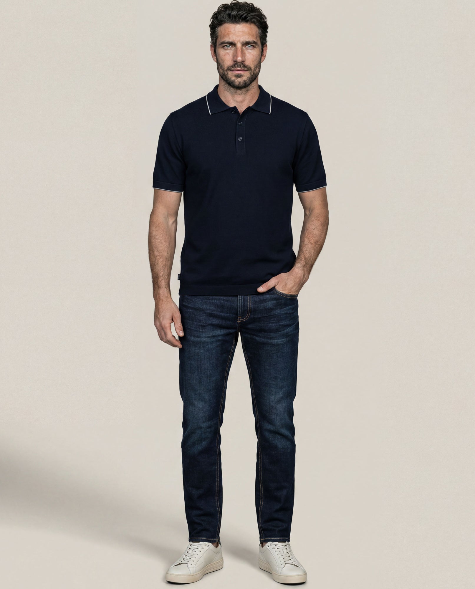 Men's Knit Polo Shirt - Blue 63_692H007_AZU194030_4