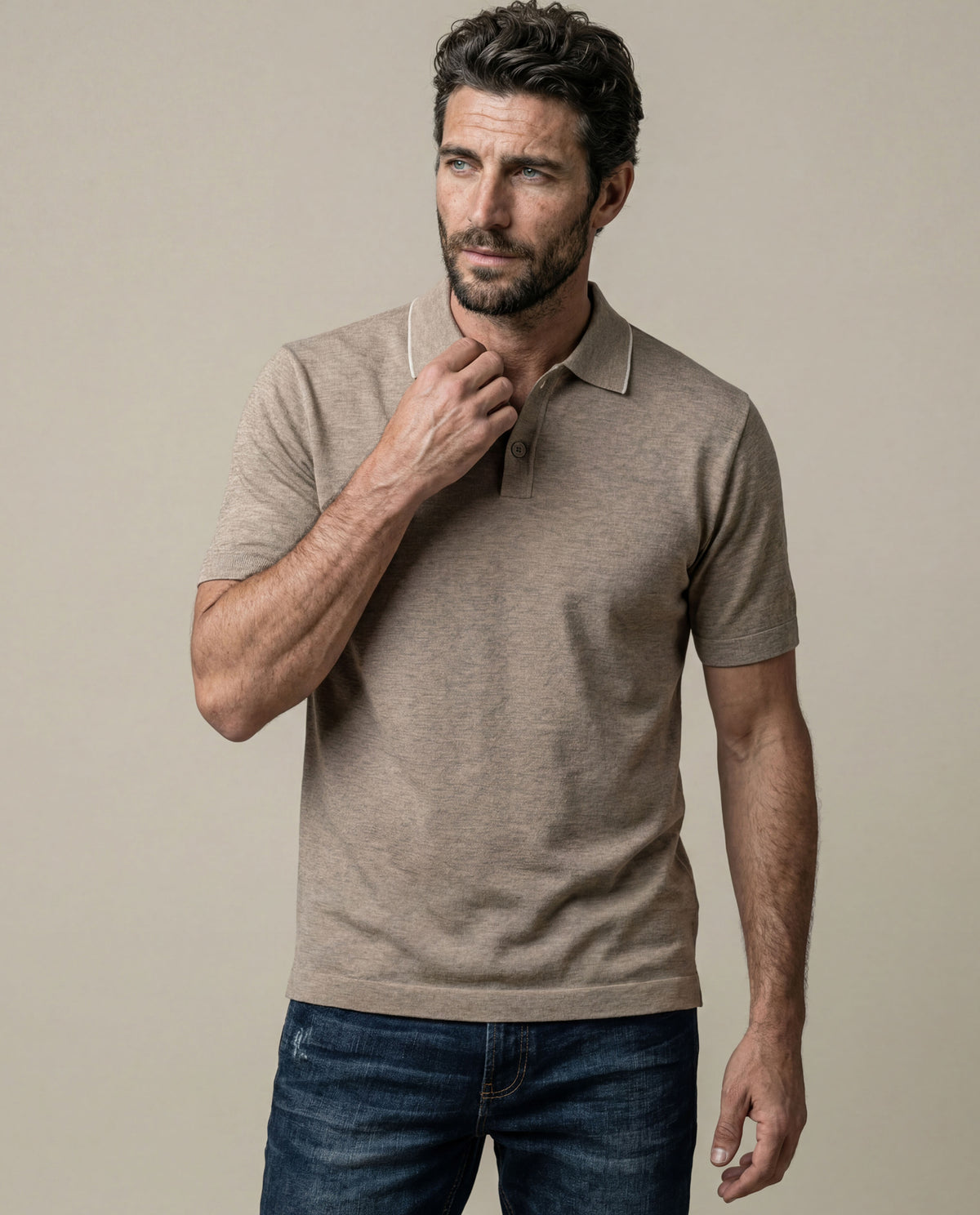 Men´s Knit Polo Shirt - Khaki 63_692H011_CAQ150309_0