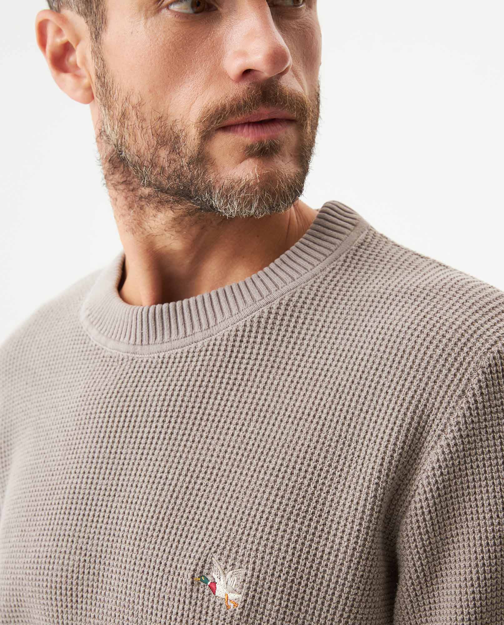 Men's Crewneck Waffle Knit Cotton Sweater - Brown 694G054 - 4