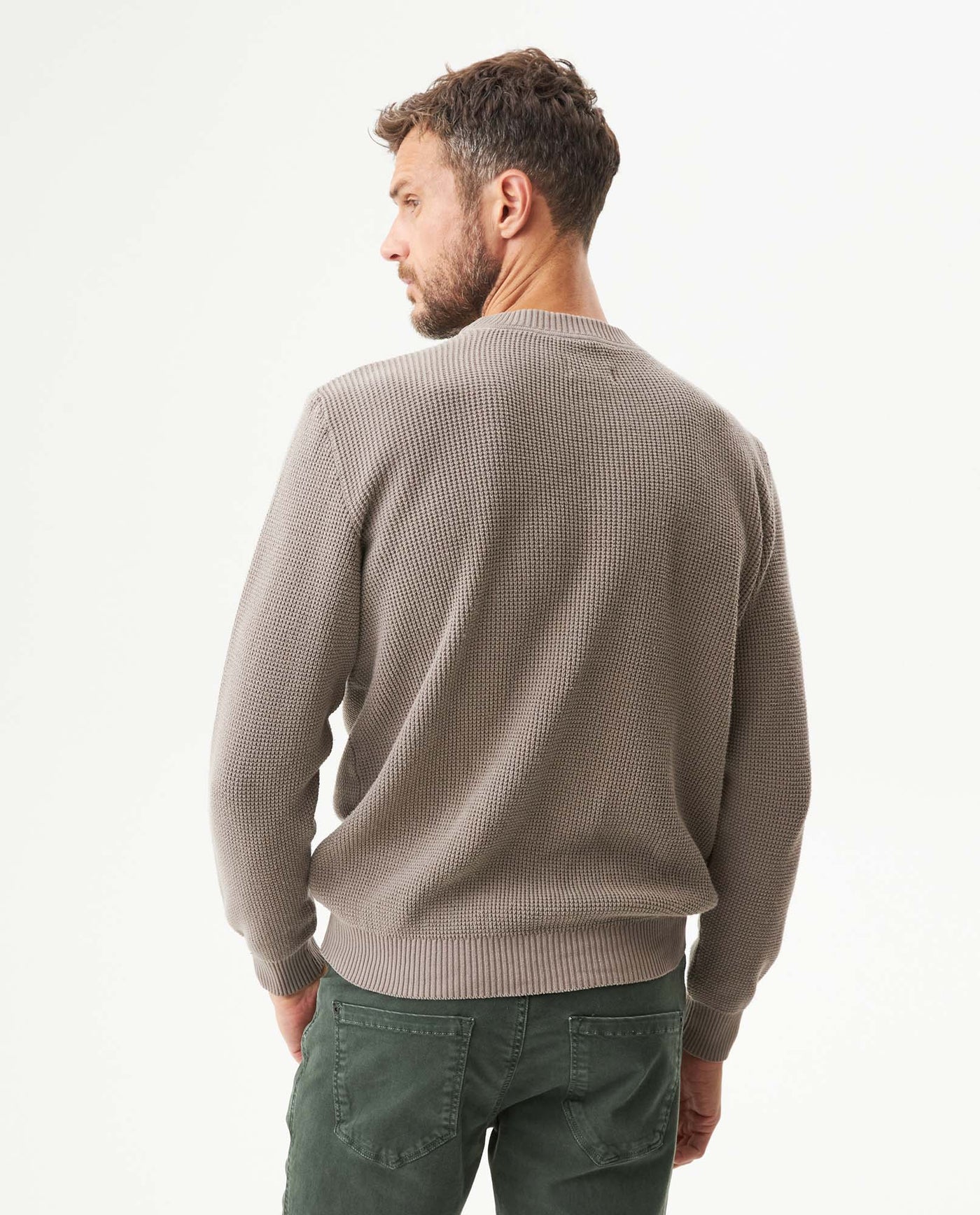 Men's Crewneck Waffle Knit Cotton Sweater - Brown 694G054 - 5