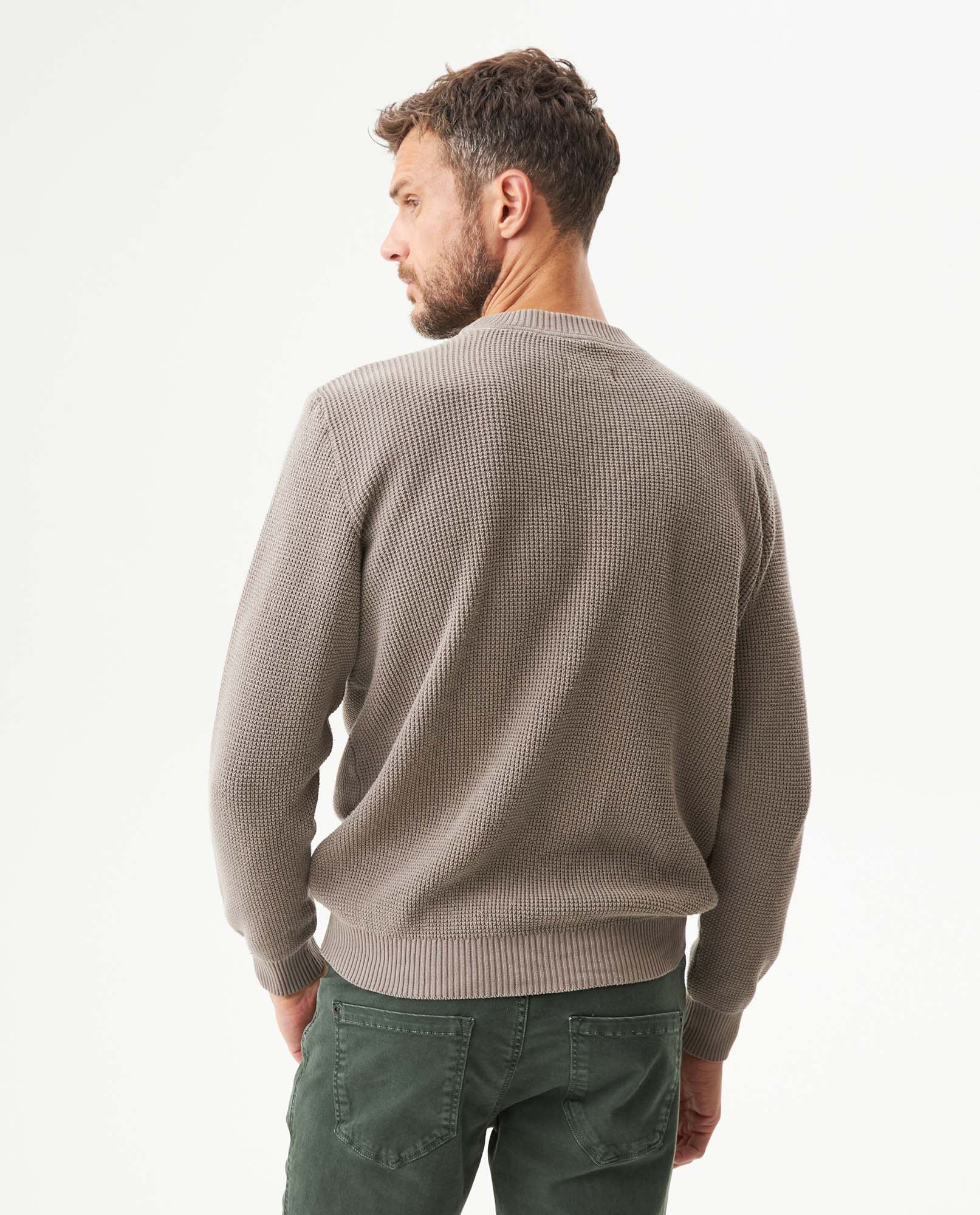 Men's Crewneck Waffle Knit Cotton Sweater - Brown 694G054 - 5