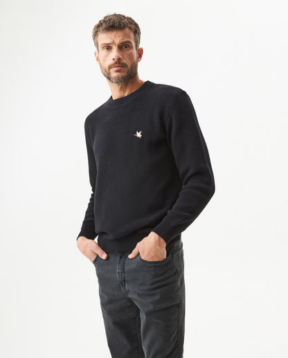 Mens Crewneck Waffle Knit Cotton Sweater - Black 63_694G054_NEG194007_0