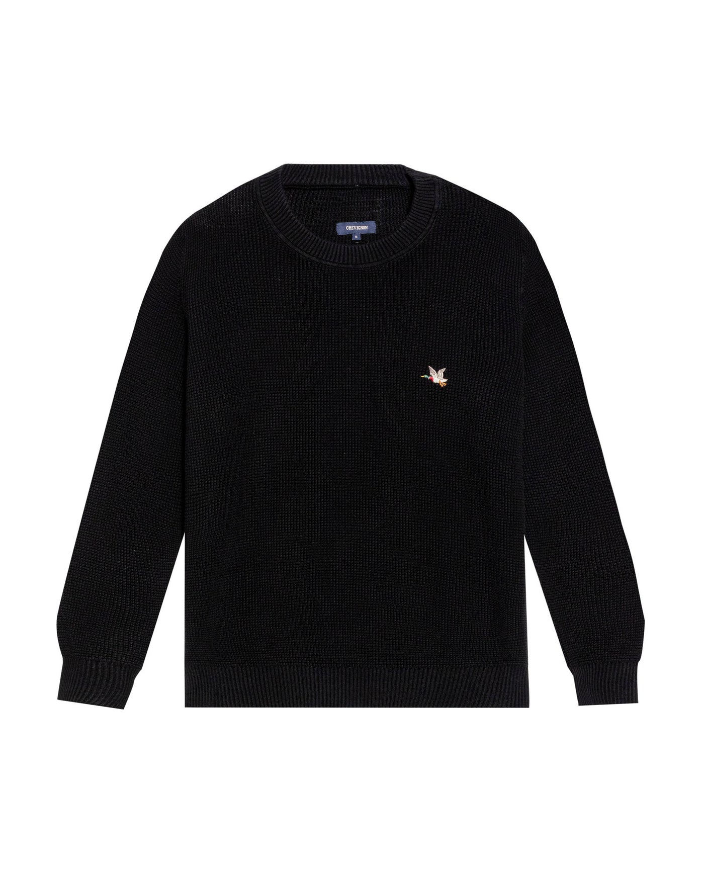 Men's Crewneck Waffle Knit Cotton Sweater - Black 694G054 - 2