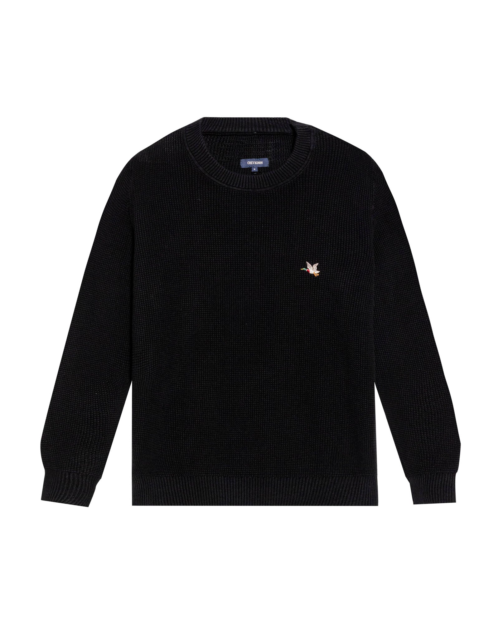 Men's Crewneck Waffle Knit Cotton Sweater - Black 694G054 - 2