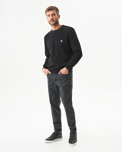 Mens Crewneck Waffle Knit Cotton Sweater - Black 63_694G054_NEG194007_4