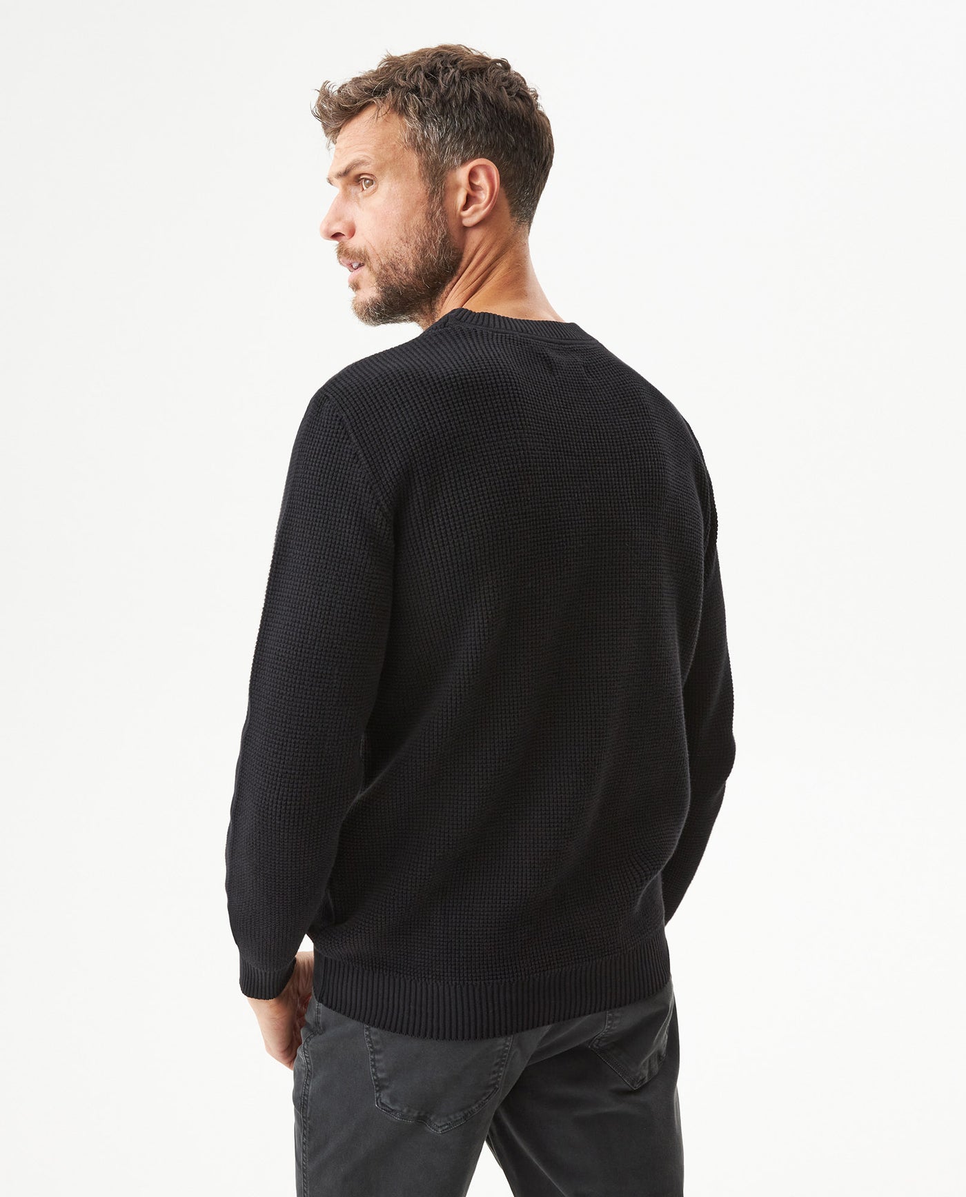 Men's Crewneck Waffle Knit Cotton Sweater - Black 694G054 - 5