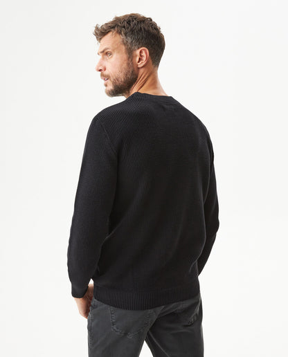 Mens Crewneck Waffle Knit Cotton Sweater - Black 63_694G054_NEG194007_6