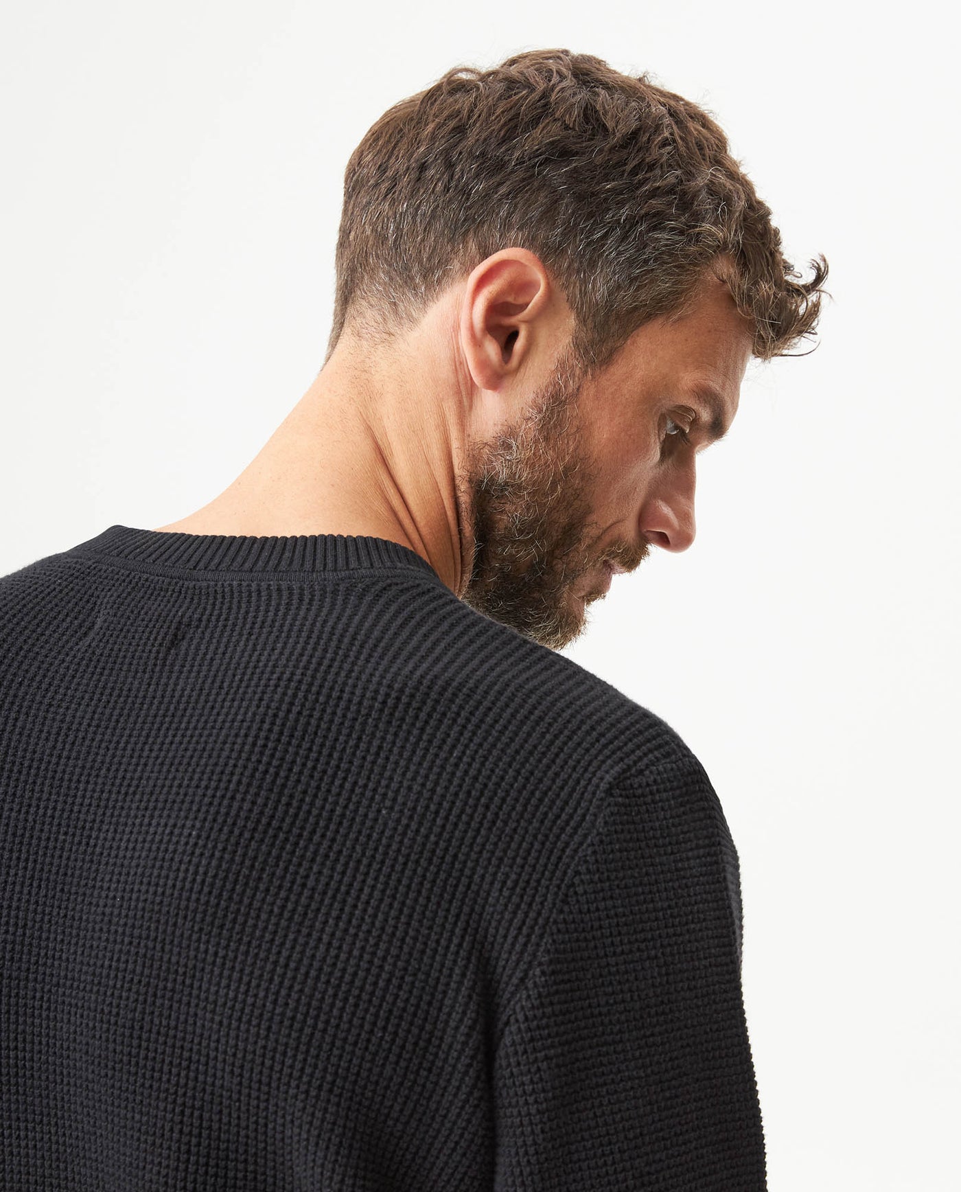 Men's Crewneck Waffle Knit Cotton Sweater - Black 694G054 - 6