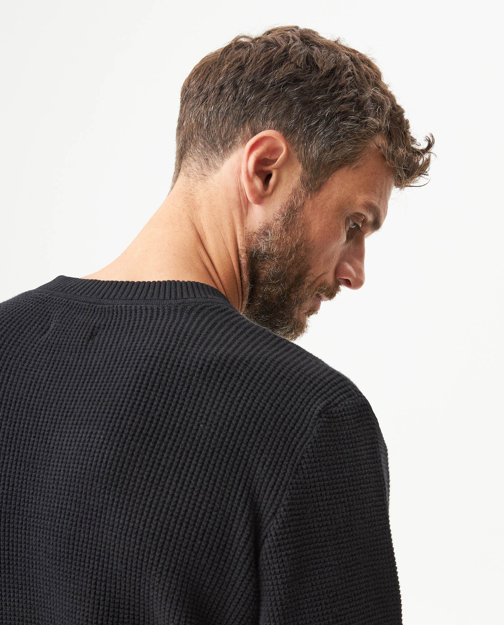 Men's Crewneck Waffle Knit Cotton Sweater - Black 694G054 - 6