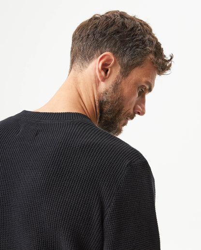 Mens Crewneck Waffle Knit Cotton Sweater - Black 63_694G054_NEG194007_7