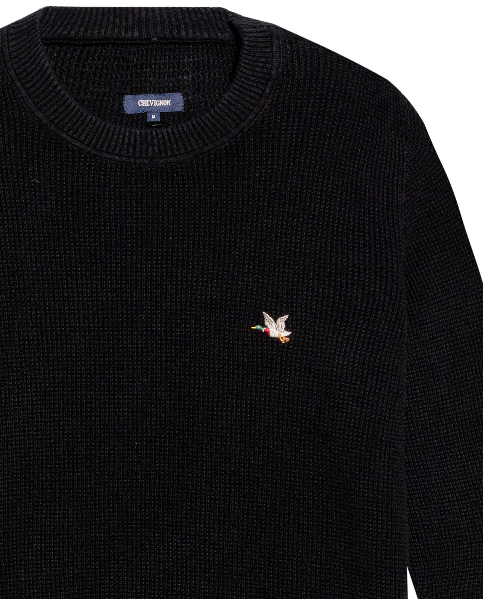 Men's Crewneck Waffle Knit Cotton Sweater - Black 694G054 - 7