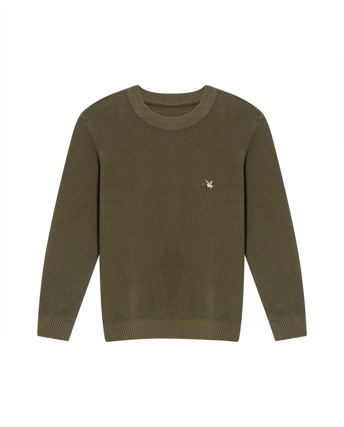 Men's Crewneck Waffle Knit Cotton Sweater - Green 694G054 - 2