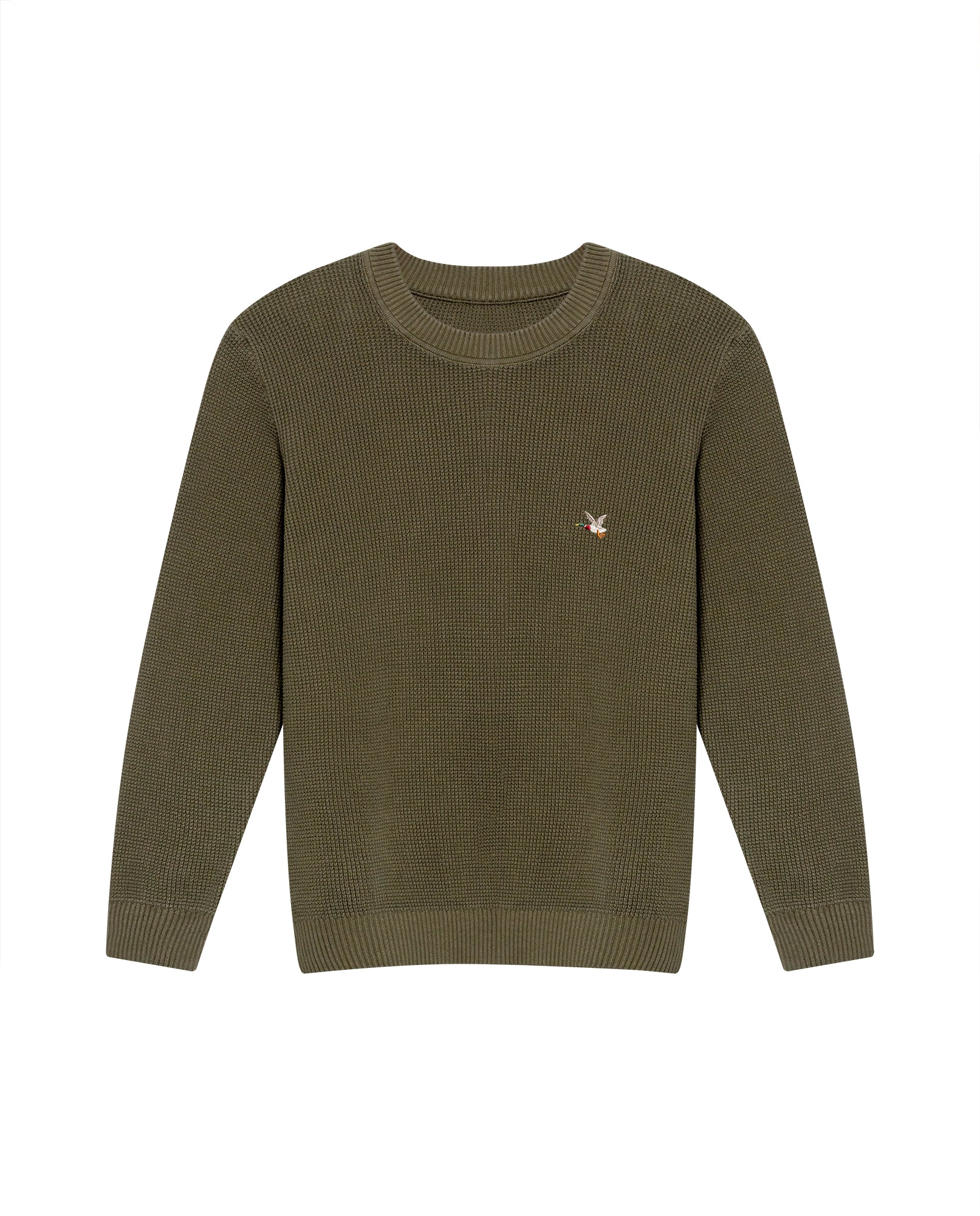 Men's Crewneck Waffle Knit Cotton Sweater - Green 694G054 - 2