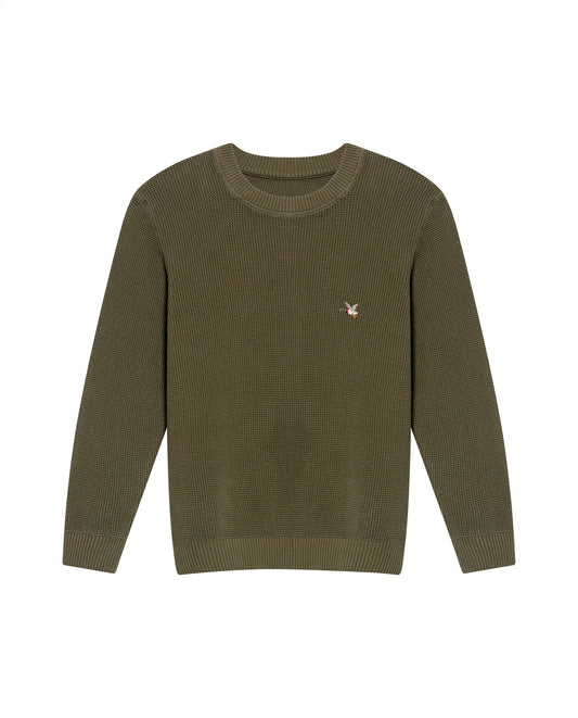 Men's Crewneck Waffle Knit Cotton Sweater - Green 694G054 - 2