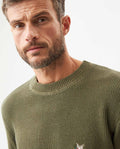 Men's Crewneck Waffle Knit Cotton Sweater - Green 694G054 - 4