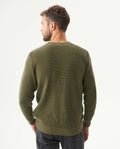 Men's Crewneck Waffle Knit Cotton Sweater - Green 694G054 - 5