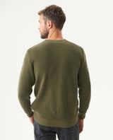Men's Crewneck Waffle Knit Cotton Sweater - Green 694G054 - 5