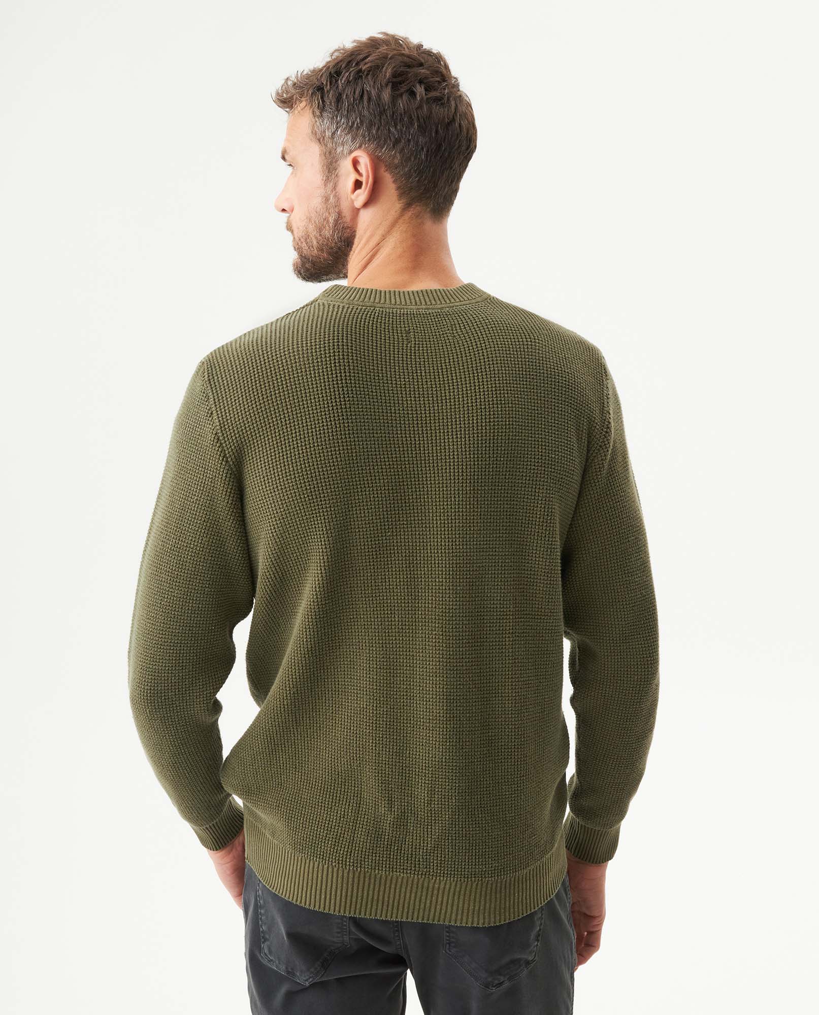 Men's Crewneck Waffle Knit Cotton Sweater - Green 694G054 - 5